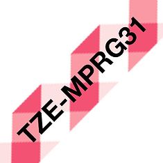 Brother TZEMPRG31 -laminoitu tarranauha, musta teksti/punavalkoisella ruutukuvioidulla pohjalla, kuva 2