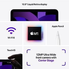Apple iPad Air M1 256 Gt WiFi 2022, violetti (MME63), kuva 7