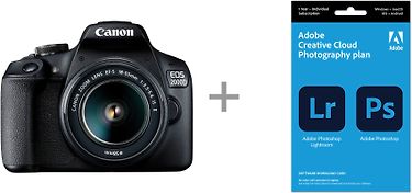 Canon EOS 2000D -järjestelmäkamera + 18-55 mm IS II + Adobe Creative Cloud Photography Plan 20 Gt