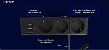 DELTACO  virtapaneeli, 3 pistorasiaa, 1x21W A+C USB-laturi, GST18-liitäntä, kuva 8