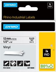 Dymo Rhino Industrial -vinyyliteippi 12 mm x 5,5 m, musta valkoisella pohjalla