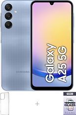 Samsung Galaxy A25 5G -puhelin, 128/6 Gt, sininen + silikonisuoja ja panssarilasi