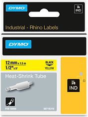 Dymo Rhino Industrial -kutistesukka 12 mm x 1,5 m valkoinen putki/musta teksti