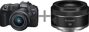 Canon EOS R8 -järjestelmäkamera + 24-50 mm objektiivi + RF 50mm 1.8 STM