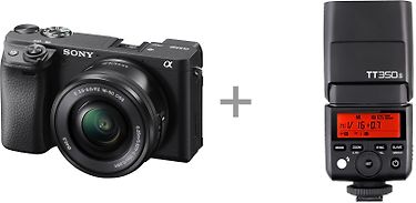 Sony A6400 -mikrojärjestelmäkamera + 16-50 mm objektiivi + lisäsalama, kuva 2