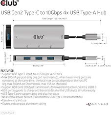 Club 3D USB Type-C to 10 Gbps 4x USB Type-A -hubi, kuva 4