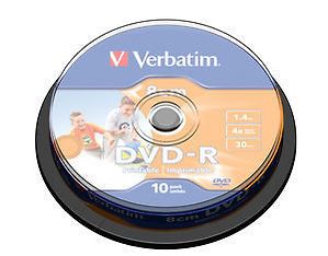 Verbatim DVD-R 4X 8cm 1.46GB, inkjet printable, Hard Coated, 10 kpl spindlekotelossa (ei yksittäispaketointia)