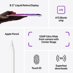 Apple iPad mini 256 Gt WiFi + 5G 2021 -tabletti, violetti (MK8K3), kuva 7