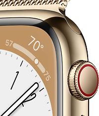 Apple Watch Series 8 (GPS + Cellular) 45 mm kullanvärinen ruostumaton teräskuori ja kullanvärinen milanolaisranneke (MNKQ3), kuva 3