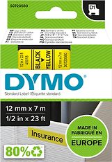 Dymo D1 -teippi 12 mm x 7 m, musta keltaisella pohjalla