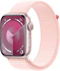 Apple Watch Series 9 (GPS) 45 mm pinkki alumiinikuori ja vaaleanpunainen Sport Loop -ranneke (MR9J3)