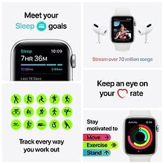 Apple Watch SE (GPS) 44 mm tähtiharmaa alumiinikuori, musta urheiluranneke, MYDT2, kuva 7