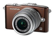 Olympus PEN mini E-PM1 -mikrojärjestelmäkamera + 14-42 mm objektiivi, KIT, ruskea/hopea
