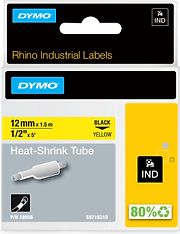 Dymo Rhino Industrial -kutistesukka 12 mm x 1,5 m, keltainen putki/musta teksti