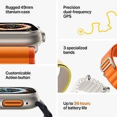 Apple Watch Ultra (GPS + Cellular) 49 mm titaanikuori ja keltainen/beige Trail-ranneke, M/L (MQFU3), kuva 8