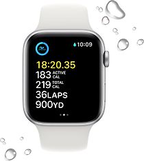 Apple Watch SE (GPS) 44 mm hopeanvärinen alumiinikuori ja valkoinen urheiluranneke (MNK23), kuva 4