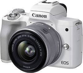Canon EOS M50 Mark II -järjestelmäkamera, valkoinen + 15-45 mm -objektiivi