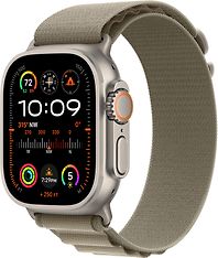 Apple Watch Ultra 2 (GPS + Cellular) 49 mm titaanikuori ja oliivinvihreä Alpine-ranneke, keskikokoinen (MREY3)