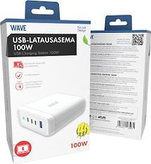 Wave 100 W USB-latausasema, 3x USB-C + 1x USB-A, valkoinen, kuva 2