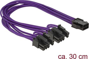 DeLock PCI-E 6-pin naaras -> 2 x 8-pin uros -adapterikaapeli, 30cm, violetti