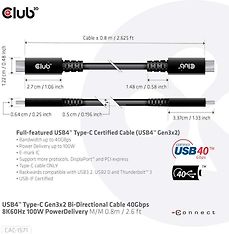Club 3D USB4 USB-C -kaapeli, 0,8m, musta, kuva 3