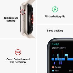 Apple Watch Series 8 (GPS + Cellular) 45 mm hopeanvärinen alumiinikuori ja valkoinen urheiluranneke (MP4J3), kuva 8
