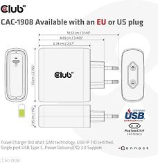 Club 3D CAC-1908EU Travel Charger 100 W GaN USB-C -virtalähde, kuva 4