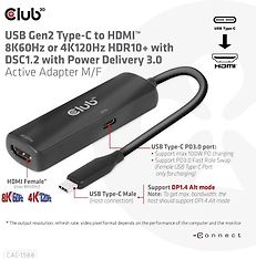 Club 3D CAC-1588 Type C - HDMI 2.1 PD 100W -aktiivinen adapteri, 4K120 Hz - 8K60Hz, kuva 2