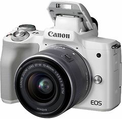 Canon EOS M50 -mikrojärjestelmäkamera, valkoinen + 15-45 mm -objektiivi + nahkakotelo, kuva 2