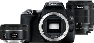 Canon EOS 250D -järjestelmäkamera, musta + 18-55 IS STM + 50 mm 1.8 STM + Rode VideoMicro