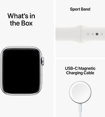 Apple Watch SE (GPS + Cellular) 44 mm hopeanvärinen alumiinikuori ja valkoinen urheiluranneke (MNQ23), kuva 9
