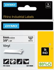 Dymo Rhino Industrial -vinyyliteippi 9 mm x 5,5 m, musta valkoisella pohjalla