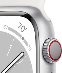 Apple Watch Series 8 (GPS + Cellular) 45 mm hopeanvärinen alumiinikuori ja valkoinen urheiluranneke (MP4J3), kuva 3