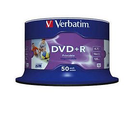 Verbatim DVD+R 16X media 50 kpl spindle-paketissa, 4.7GB, Wide Printable, ei yksittäispaketointia