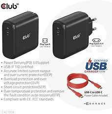 Club 3D CAC-1908EU Travel Charger 100 W GaN USB-C -virtalähde, kuva 5