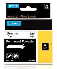 Dymo Rhino Industrial -pysyvä polyesteriteippi 24 mm x 5,5 m, musta valkoisella pohjalla