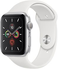 Apple Watch Series 5 (GPS) hopeanvärinen alumiinikuori 44 mm, valkoinen urheiluranneke, MWVD2
