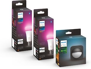 Philips Hue -LED-älylamppu, White and color ambiance, E27 2 kpl ja Hue Outdoor -liiketunnistin -tuotepaketti, kuva 2