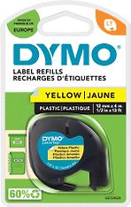 Dymo LetraTAG -muoviteippi 12 mm x 4 m, musta keltaisella pohjalla