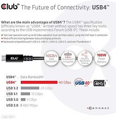Club 3D USB4 USB-C -kaapeli, 0,8m, musta, kuva 4