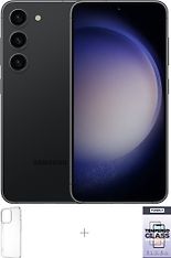 Samsung Galaxy S23 5G -puhelin, 256/8 Gt, musta + silikonisuoja ja panssarilasi