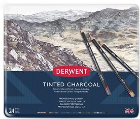 Derwent Tinted Charcoal -sävytetyt hiilikynät, 24 kynää