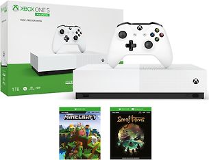 Microsoft Xbox One S All-Digital Edition 1Tt + Minecraft sekä Sea of Thieves -pelikonsolipaketti, valkoinen