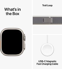 Apple Watch Ultra 2 (GPS + Cellular) 49 mm titaanikuori ja vihreä/harmaa Trail-ranneke, M/L (MRF43), kuva 9