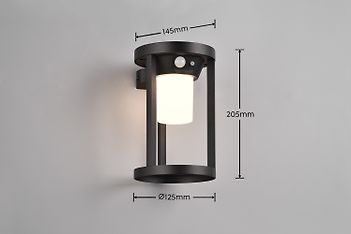 Trio Carmo aurinkokenno ulkoseinävalaisin, 130 lm, 3000 K, SMD-LED 2 W, 20 cm, mattamusta, kuva 7