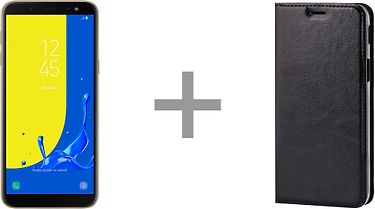 Samsung Galaxy J6 (2018) Dual-SIM, kulta + Wave Bookcase, Samsung Galaxy J6 (2018), musta