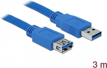 DeLOCK 3 m USB 3.0 A - A, uros - naaras -jatkokaapeli, sininen