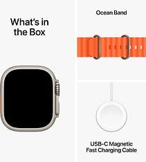 Apple Watch Ultra 2 (GPS + Cellular) 49 mm titaanikuori ja oranssi Ocean-ranneke (MREH3), kuva 9