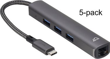 Bluecloud USB-C-USB-A -hubi ja gigabit ethernet -sovitin, 5-pack