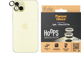 PanzerGlass Hoops -kameran linssinsuoja, iPhone 15 / 15 Plus, keltainen, kuva 3